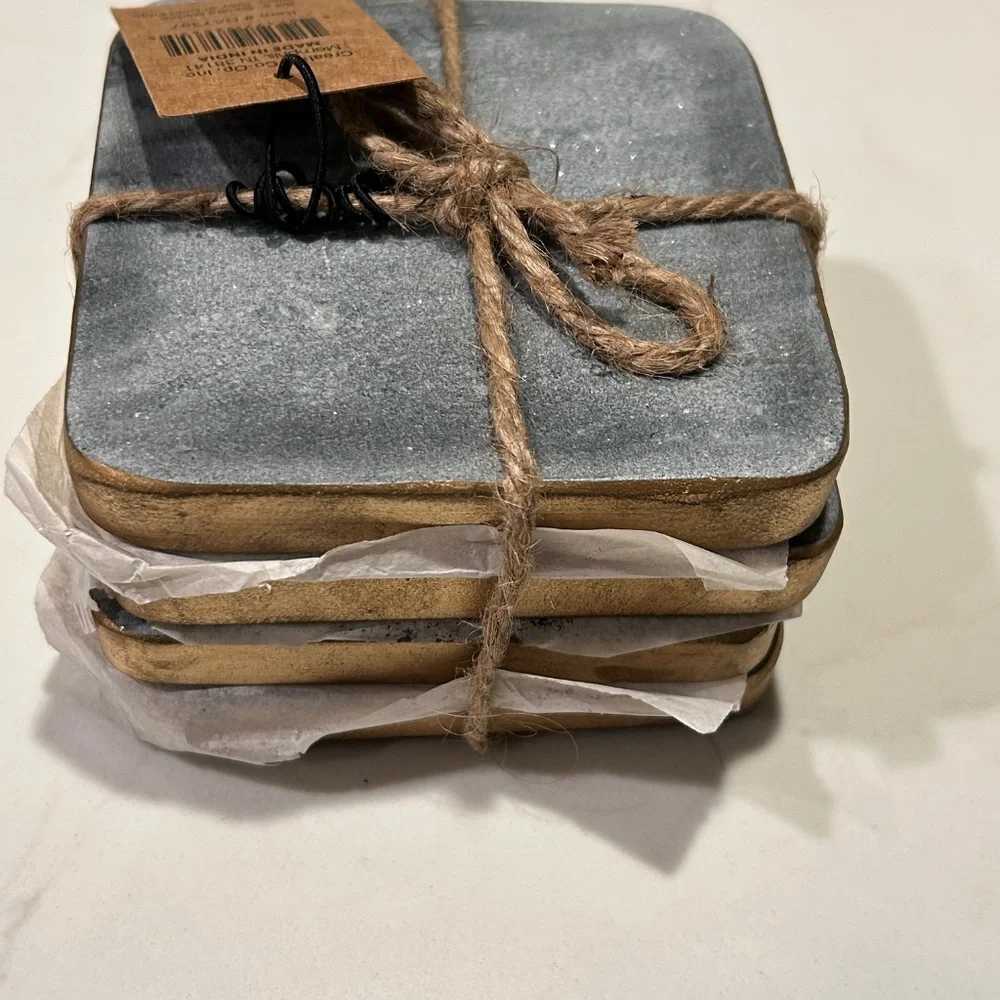 Blue Marble Coasters with Gold Edge NWT, Set of 4 - 4” Square